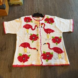 Vintage Victoria Harbour medium floral flamingo embellished cardigan